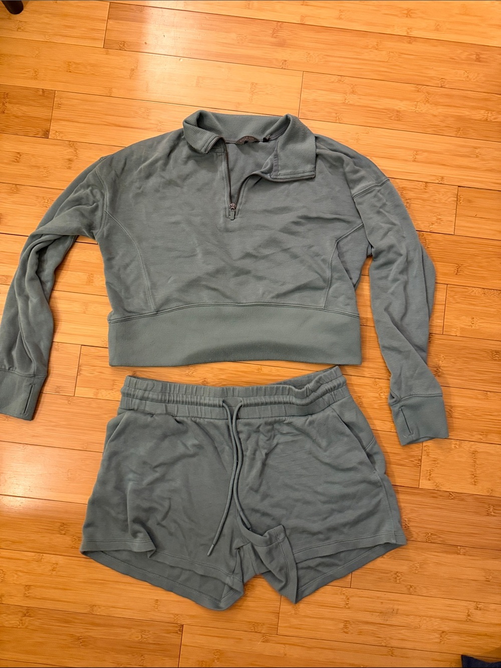 Danskin Sage Green Half-Zip Pullover & Drawstring Shorts Pajama Set